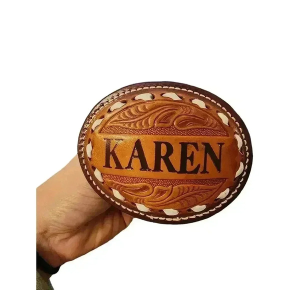 Unknown Other - Belt Buckle Hand Tooled Leather "Karen"